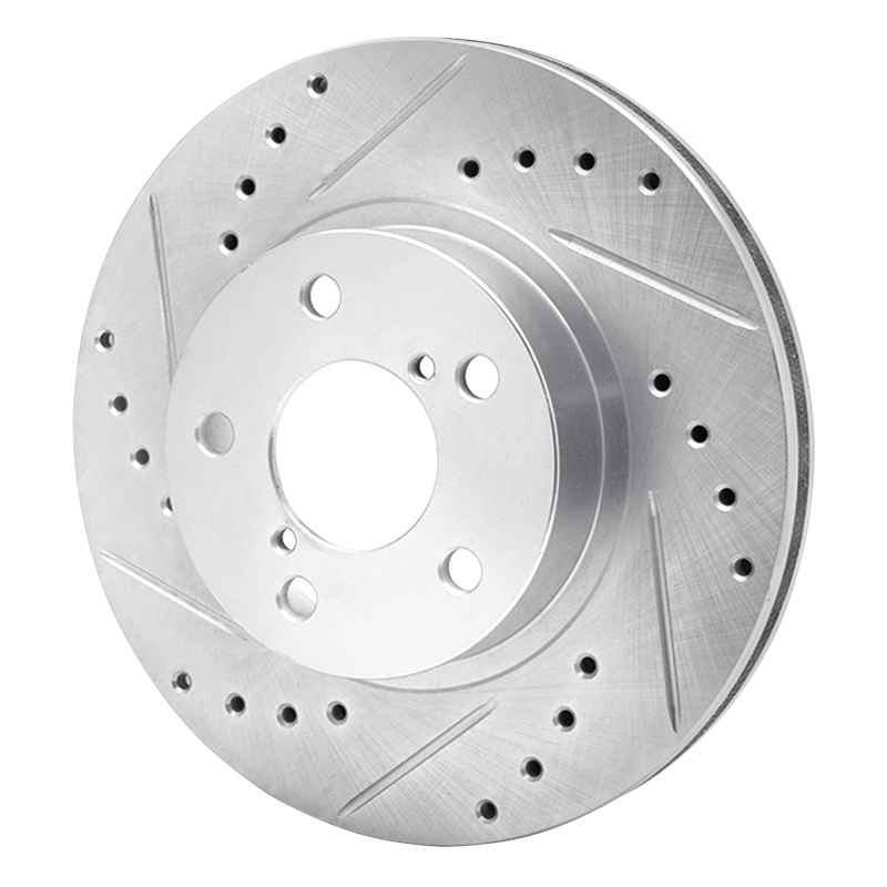 Subaru Impreza Brake Rotor (1) - Front Left - R1 Concepts - Drilled & Slotted - Silver - `90-`01